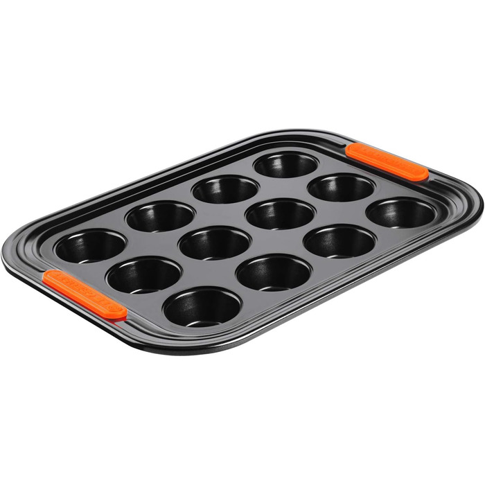 Le Creuset Non-Stick Muffin Tin, For 12 Pieces (Ø 7 cm), Sourdough Safe, Made of Carbon Steel, Anthracite/Orange, 94100140000000
