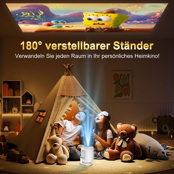 Mini проєктор Salange 2026,8K з Android, WiFi 6, Bluetooth 5.4, авто-корекція Keystone, портативний, для дому та на вулицю, 270° обертання, білий (Sala260max)