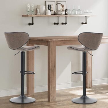 ALPHA HOME Adjustable Bar Stools 2-Pack with Backrest and Footrest - Swivel Gas Lift PU Leather Kitchen Barstools for Counter, Kitchen & Home, Brown