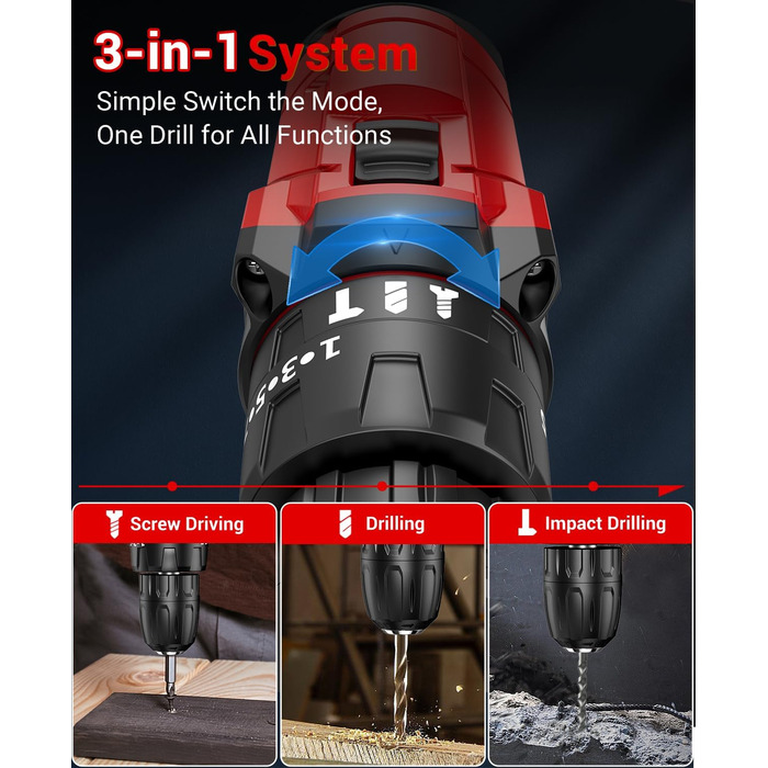 Акумуляторний шуруповерт BETENST 21V з 2 акумуляторами 2.0Ah, 42Nm, 25 моментів, 2 швидкості, LED-ліхтик, 30-ти елементний набір для дому та саду, DIY проєкти