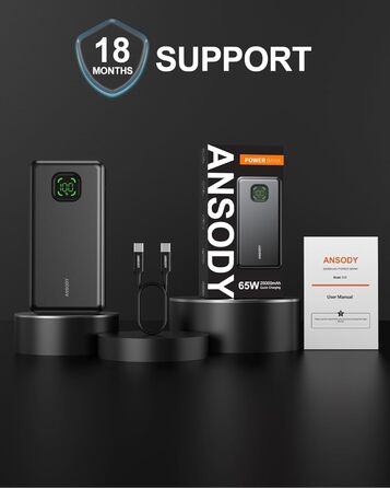 Power Bank 65W 25000mAh Klein Aber Stark для ноутбука та iPhone/iPad: портативний акумулятор з LED дисплеєм, USB-C, сірий