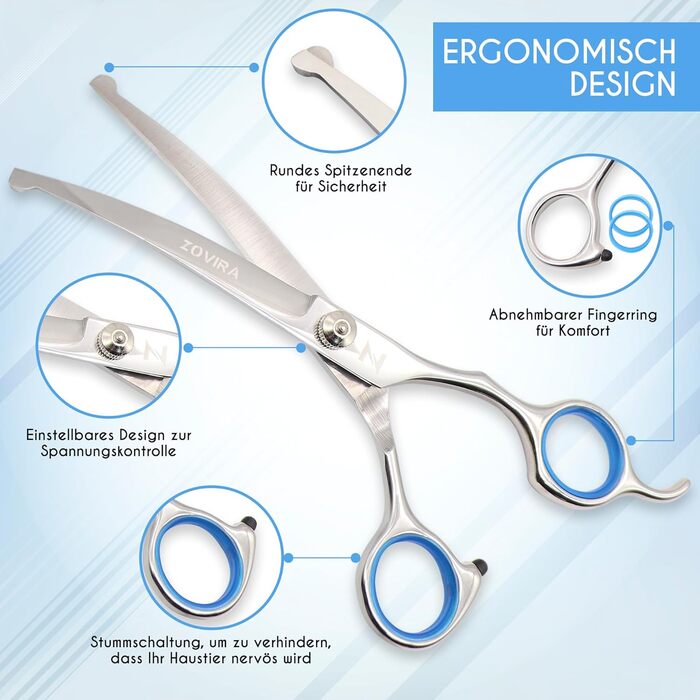 Набір для грумінгу собак та котів: професійні ножиці для стрижки та підстригання шерсті з шкіряною сумкою, нержавіюча сталь