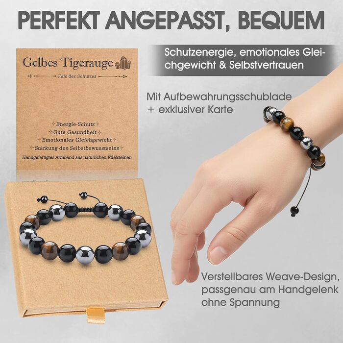 Браслет з тигровим оком та чорним турмаліном, браслет з обсидіану та гематиту, захисний браслет, подарунок для друзів, чоловіка, батька (Braid-A01)
