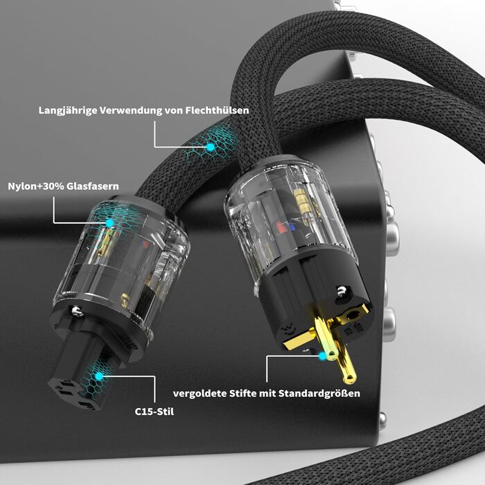 Hi-Fi мережевий кабель Monosaudio P029 1.5м, мідний OFC, High-End кабель живлення EU Schuko — IEC C15 для підсилювача, DVD, сабвуфера та декодера