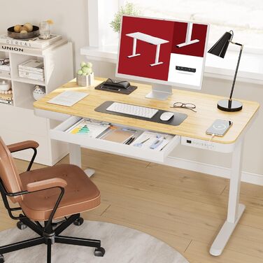 Електричний стіл Sanodesk з регулюванням висоти, ящик, сенсорне керування, USB-порти, 120 x 60 см, білий, 120 x 60 x (73.5-118) см