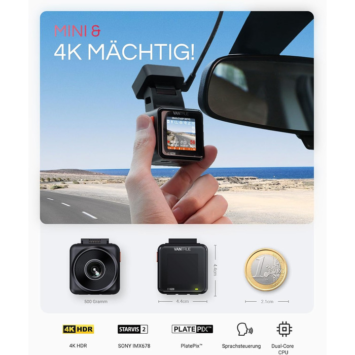 Відеореєстратор VANTRUE E1 Pro 4K HDR STARVIS: Автомобільний відеореєстратор з GPS, Wi-Fi, нічним баченням та паркувальним режимом