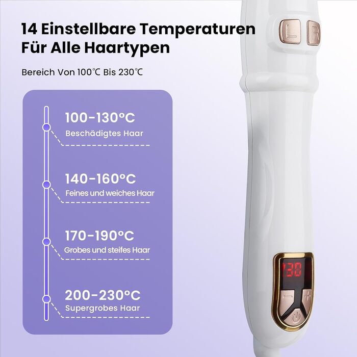 Автоматичний плойка для волосся SOWINK 32mm з LCD дисплеєм, 14 температурних режимів, 100-230°C, для створення природних локонів