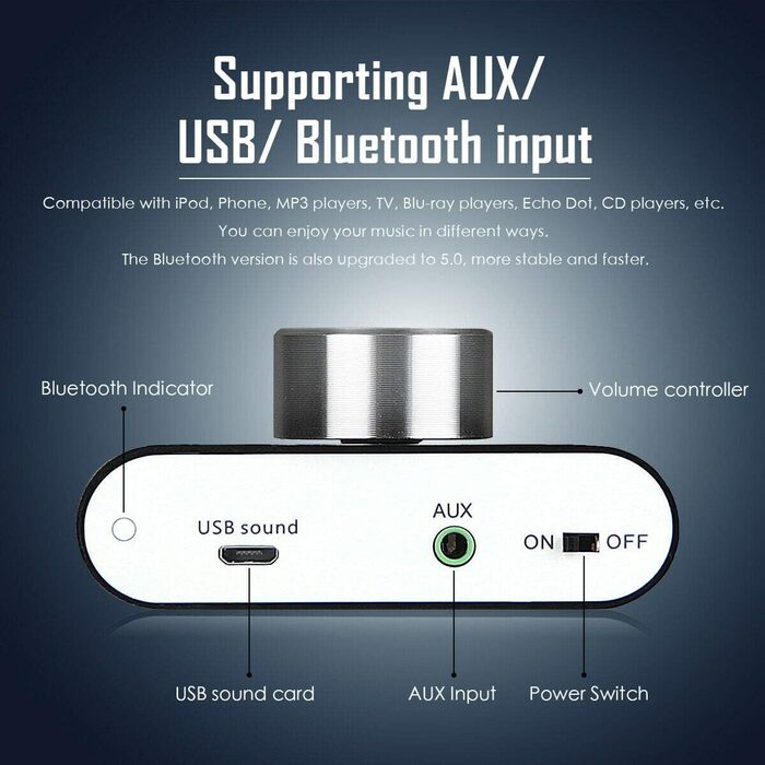 Nobsound Міні Bluetooth 5.0 цифровий підсилювач HiFi стерео 2.0 каналів 2×50 Вт, бездротовий аудіоприймач з блоком живлення, чорний