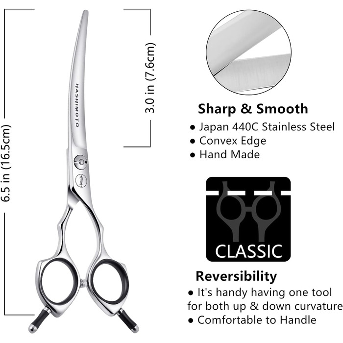 Hashimoto Dog Grooming Shears - 6.5 Inch Curved Pet Grooming Scissors for Face & Paws