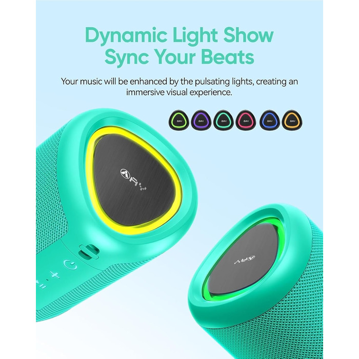 Портативна Bluetooth колонка AY з підсвічуванням, IPX5, 24 годин роботи, AUX/TF, стерео-паринг, для дому та відпочинку (світло-зелена)