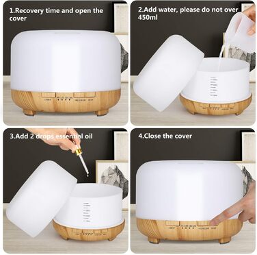 Аромадифузор Hianjoo Aroma 450 мл з таймером, ультразвуковий, 7 кольорів LED, з пультом ДУ, для спа/офісу/йоги, дерев'яний