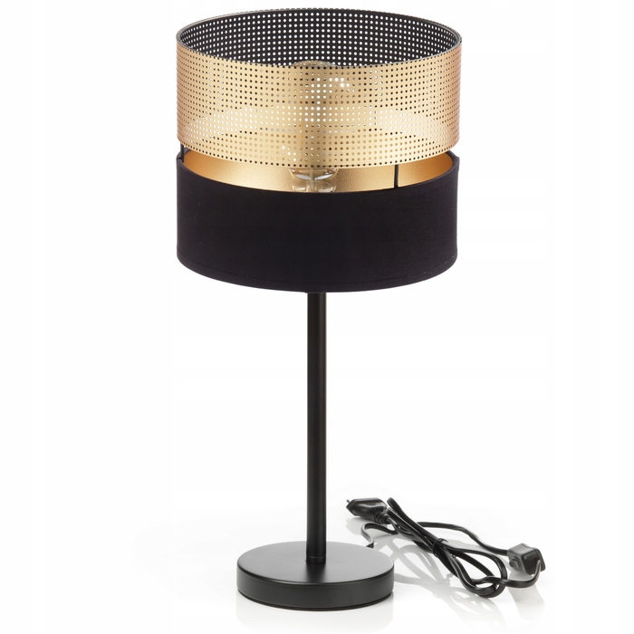 Настільна нічна лампа з ажурним золотистим абажуром, патрон E27, LED