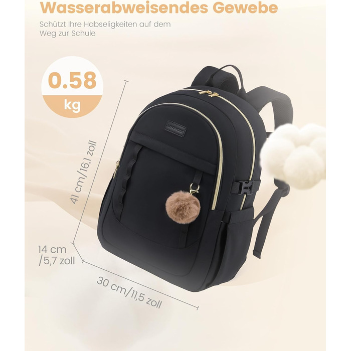 Шкільний рюкзак LOVEVOOK для дівчаток-підлітків, 15.6 дюймів, легкий, з плюшевим брелоком, для школи, середньої школи, світло-жовтогарячий (15.6', Y-чорний)