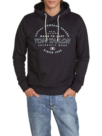 Чоловіча толстовка з капюшоном Tom Tailor Regular Fit з принтом, колір Almost Black (XXL)