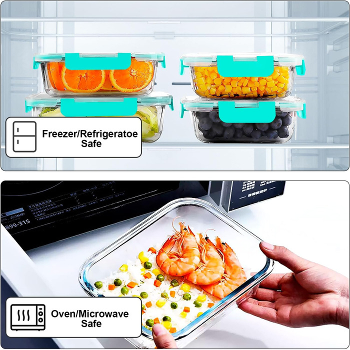 Набір скляних контейнерів Verones (10 шт), зелені, з герметичними кришками, для зберігання їжі, морозильник, посудомийна машина