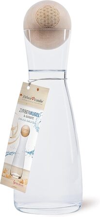 Zirben Familie® The Original ZirbenKugel Set Water Carafe | Imparts a special touch to your water | 1 Liter SPIEGELAU carafe made of crystal glass with a Swiss stone pine wood lid | Flower of Life Edition