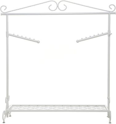 Clothes Rack Clothes Rail Coat Rack with Shoe Shelf, Width 136cm, Vintage Style Metal, Height Adjustable from 126 to 200 cm (White)