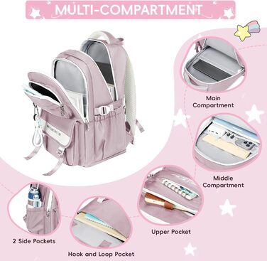 Шкільний рюкзак Tanou для підлітків, дівчаток, 4-12 клас. Великий, водонепроникний, для школи, середньої та вищої освіти (фіолетовий)