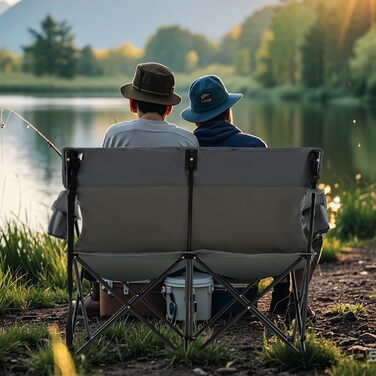 Крісло-диван для кемпінгу на 2 особи Costway, розкладне, з підсклянниками та підлокітниками, 300 кг, сіре