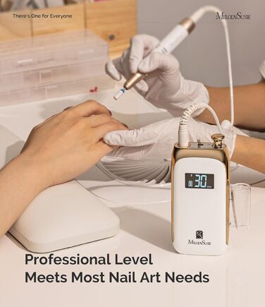 Професійний електричний фрезер для нігтів MelodySusie, акумуляторний, для акрилових нігтів, бездротовий, портативний, для манікюру та педикюру вдома та в салоні (Білий)
