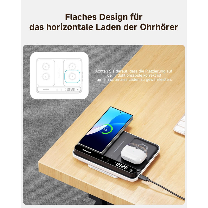 Бездротова зарядка SwanScout 30W для Samsung Galaxy Z Fold 7/S25 Ultra/S25, iPhone 17/16, Galaxy Watch 8/7/6 – швидка зарядка