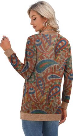 Жіночий в'язаний кардиган Grecerelle з довгими рукавами, V-подібний виріз, з кишенями та ґудзиками, м'який, довгий, стильний, з візерунком пава, червоний (S)