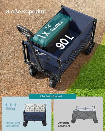 Візок садовий SONGMICS GFW909B01 (90л, темно-синій) складний, міцний, до 180кг, з 4 колесами
