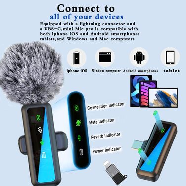 Бездротовий петличний мікрофон для Android/iPhone/комп'ютера/ноутбука - мікрофон з шумозаглушенням для запису відео, TikTok, Vlog, YouTube