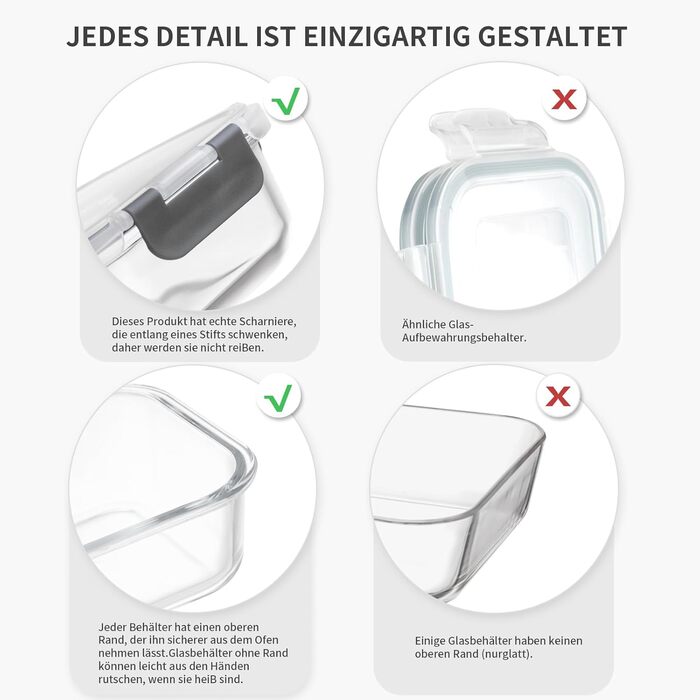 Набір контейнерів для зберігання їжі з боросилікатного скла з кришкою, BPA-free, герметичні, для мікрохвильової печі, духовка, посудомийна машина – контейнери для Meal Prep для кухні, офісу (SA101)