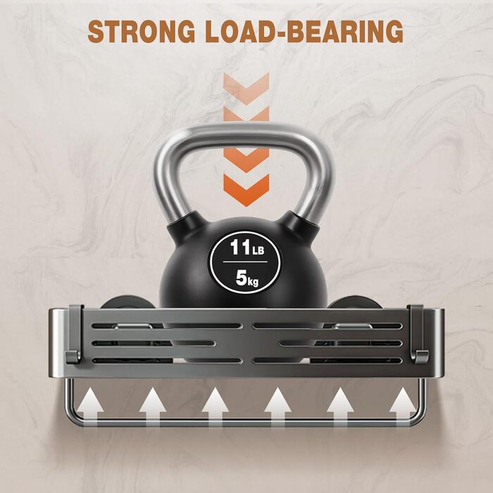 Дзеркальна поличка для душу Lekesky, 2 шт., Gunmetal Grey, алюміній, на присоску, без свердління, з 12 гачками, прямокутна