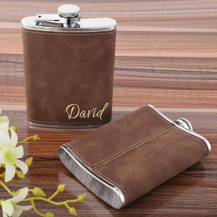 Фляга з гравіюванням, набір фляги з чашкою та воронкою, персоналізовані подарунки (8oz/237ml, коричнева) 8 oz Коричнева універсальна