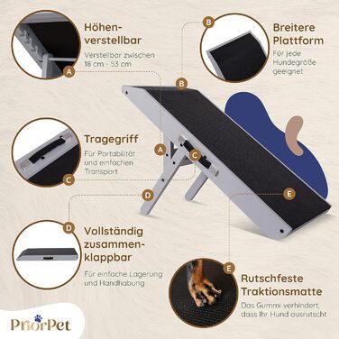 Рампа для собак Hunderampe - регульована, 18-53 см, для ліжка/софи, з берези, антиковзка, чорна/сіра
