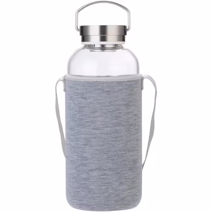 Gulujoy 1.5 Liter Drinking Bottle Glass Water Bottle with Neoprene Sleeve, Leak-Proof, Portable, Stainless Steel Lid, 1500ml