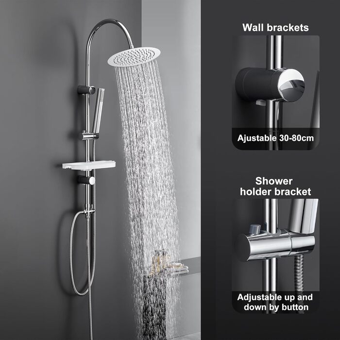 Gorch Rain Shower System with Shelf, Shower Set without Shower Faucet (20x20cm) (UYT-D20CP-Shelf, Chrome)