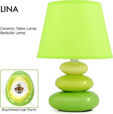 Торшер 'Ліна' - керамічна настільна лампа з абажуром з тканини, сумісна з LED, цоколь E14, 230V, зелений колір