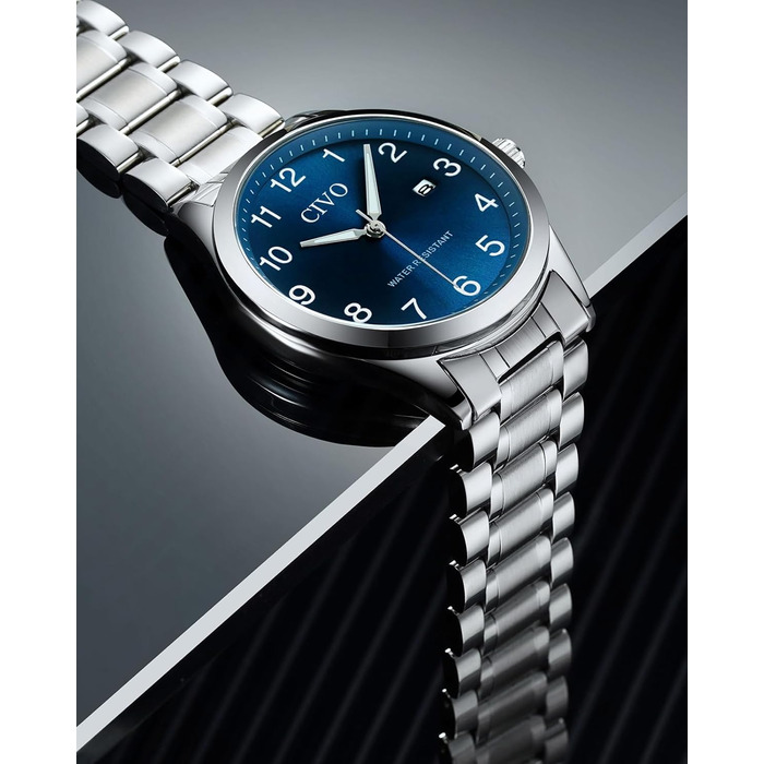 Годинник чоловічий CIVO з великими цифрами: аналоговий, водостійкий, з датою, світиться, для людей з поганим зором – подарунок для чоловіка (сріблястий)