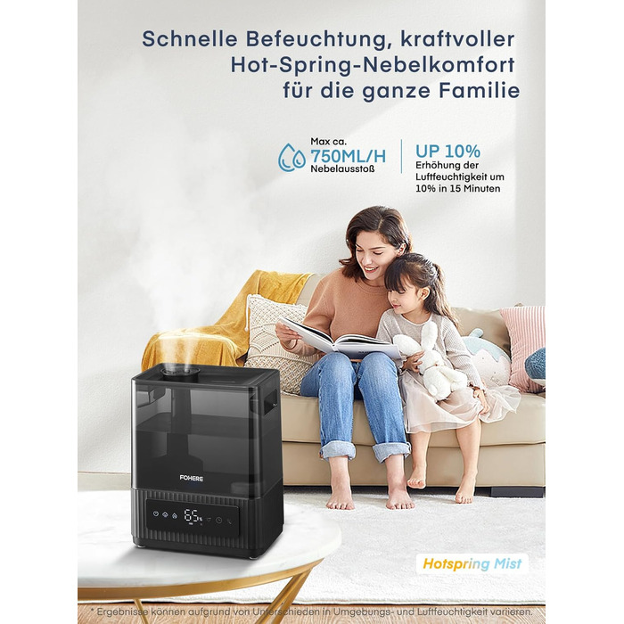 Зволожувач повітря FOHERE для спальні, 6 л, тихий, з теплим/холодним туманом, 60 годин роботи, дифузор для ефірних олій, режим сну, таймер 12 годин, нічник для дому, дитячої кімнати, рослин, немовлят та дітей