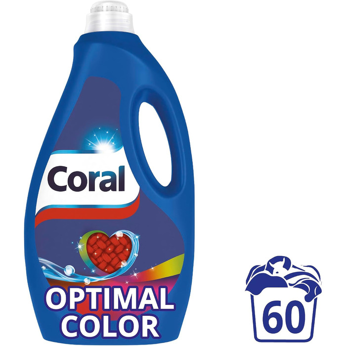 Рідкий пральний засіб для кольорових речей Coral Optimal Color XXL з формулою захисту кольору, 60 прань (набір 2 шт)