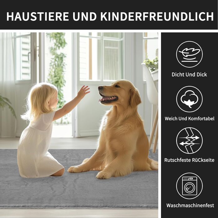 Sour Lemon Rug Living Room 200x300, Rug Children's Room Smooth Rug Gray Rabbit Fur Short Pile Washable Rug, Modern Non-Slip Rug for Bedroom, Fluffy Rug Area 140x200 Dark Gray 140x200cm