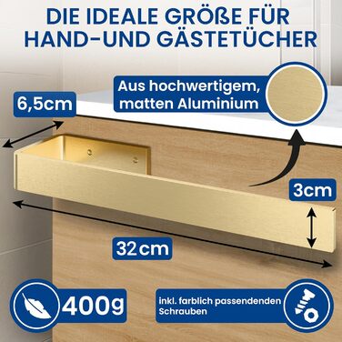 Тримач для рушників RTM R, накладний, з алюмінію, 32 см. Підходить для ванної та гостьового WC