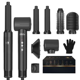 UKLISS Air Styler 7 в 1: Фен-щітка з 7 насадками для сушіння, укладання та об'єму волосся. Іонізація, чорно-срібний