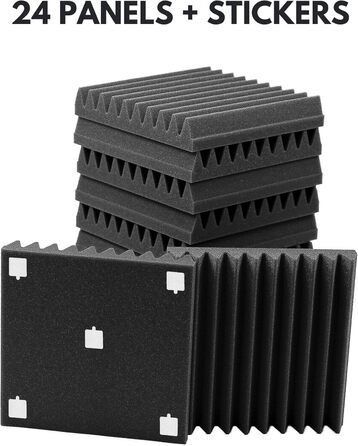 Акустичний поролон для звукоізоляції, набір 24 панелі 30x30x5 см, шумопоглинаючі панелі для стін студії звукозапису, антрацитово-сірий, з клеєм