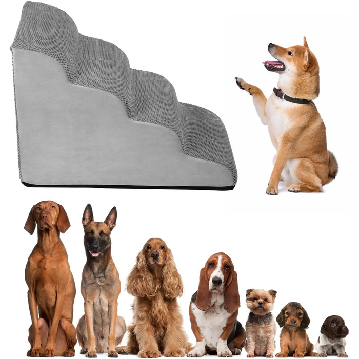 Сходинки для собак QWORK® - 4 сходинки, 74x40x52 см. Зручні та міцні сходи для домашніх тварин. Легко миються.