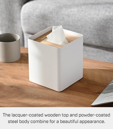 Yamazaki 5180 RIN Tissue Case Square, White, Steel/Wood, 13 x 13 x 15.5 cm