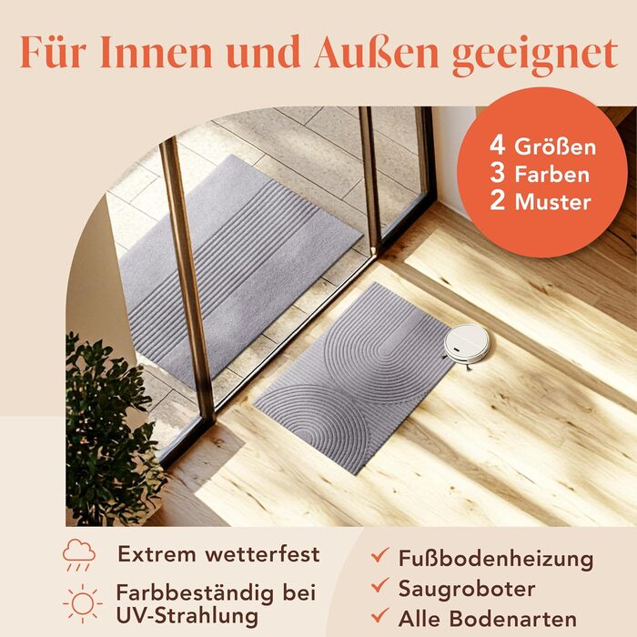 Килимок для дому Blumtal 40x60 см - антиковзаючий, для входу, з візерунком, сірий