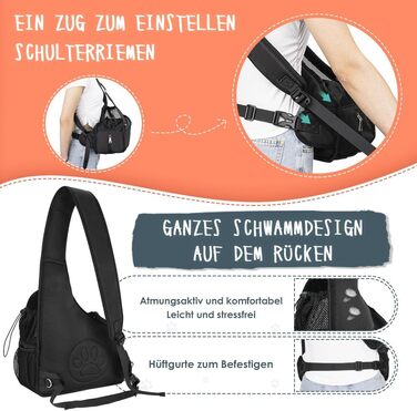 Dog-friendly sling carriers, hands-free travel bag for small pets with adjustable straps, hardboard base, safety belt, for dogs up to 2.8kg, widened version (M+ (For short-legged pets under 2.8kg), Black)