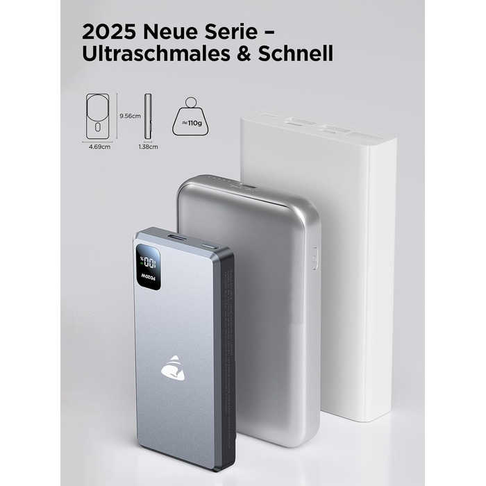 Портативний зарядний акумулятор Powerbank з MagSafe, 5000mAh, 20W PD, 15W Wireless, USB-C, для iPhone, AirPods (Сірий)