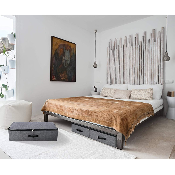 Складана коробка для зберігання під ліжком з ручкою, блискавкою, для ковдр, одягу, постільної білизни, 90×42×18 см, чорно-сіра