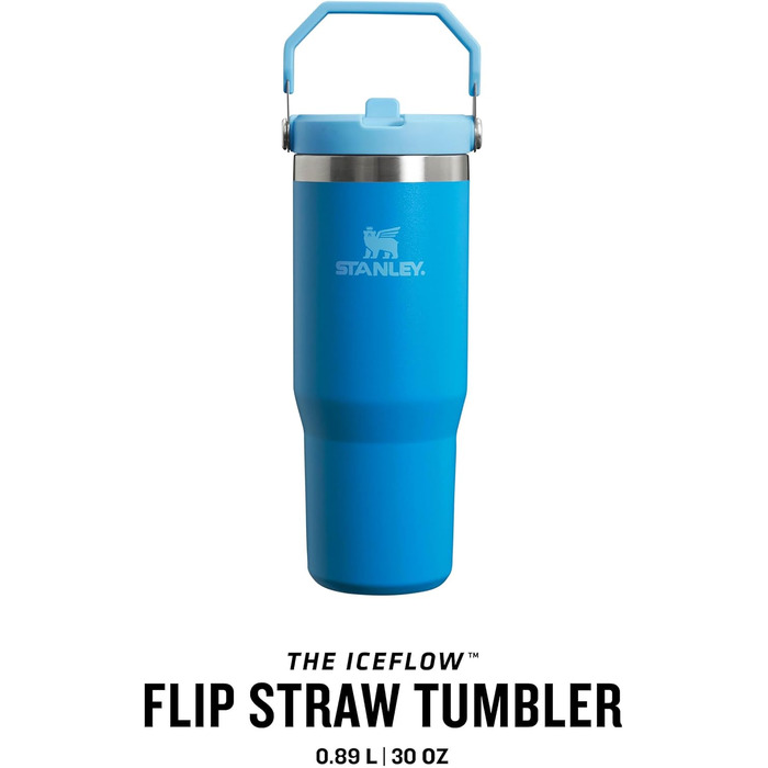 Stanley Flip Straw Tumbler 1.0 Drinking Bottle with Straw 0.89L - Thermos Bottle Keeps 12+ Hours Cold - Dishwasher Safe - Sports Bottle - Water Bottle BPA Free - (Azure)