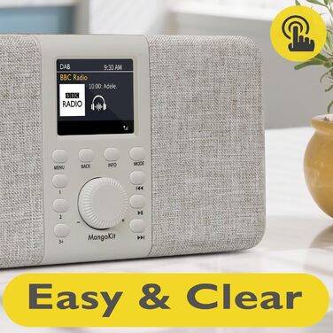 MD5 Стерео Радіо DAB з Bluetooth 5.3 та 2.4' дисплеєм, Портативне цифрове радіо UKW, Стереозвук 2.0, 40 місць пам'яті, Будильник, Повторний будильник та режим сну, USB-C живлення (мережа або батарея) (Волоський горіх)